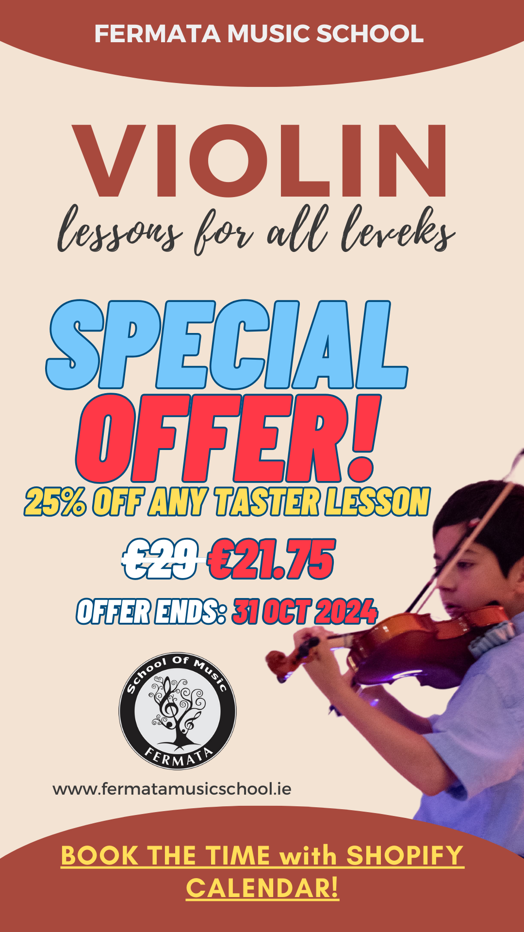 FERMATA VIOLIN TASTER LESSON | 25% OFF | €21.75 | 1:1 | Each Class: 30 Min |