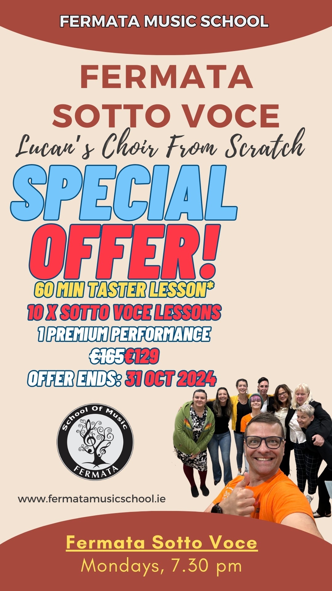 FERMATA SOTTO VOCE STARTER PACK: 60 Min Taster + Pack of 10 Sotto Voce Lessons for €129 | Group | Each Class: 60 Min | Fermata Sotto Voce - The Lucan's Choir from Scratch. Ages: 16+