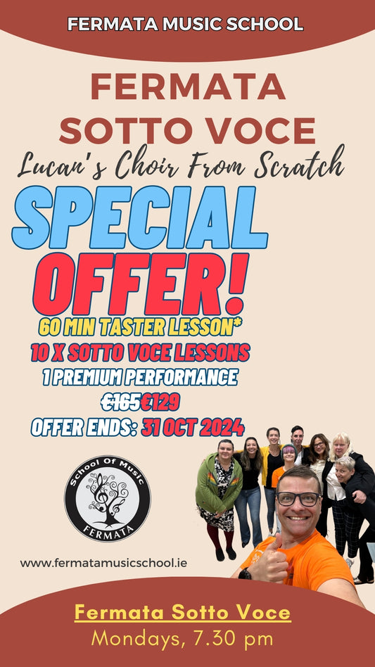 FERMATA SOTTO VOCE STARTER PACK: 60 Min Taster + Pack of 10 Sotto Voce Lessons for €129 | Group | Each Class: 60 Min | Fermata Sotto Voce - The Lucan's Choir from Scratch. Ages: 16+