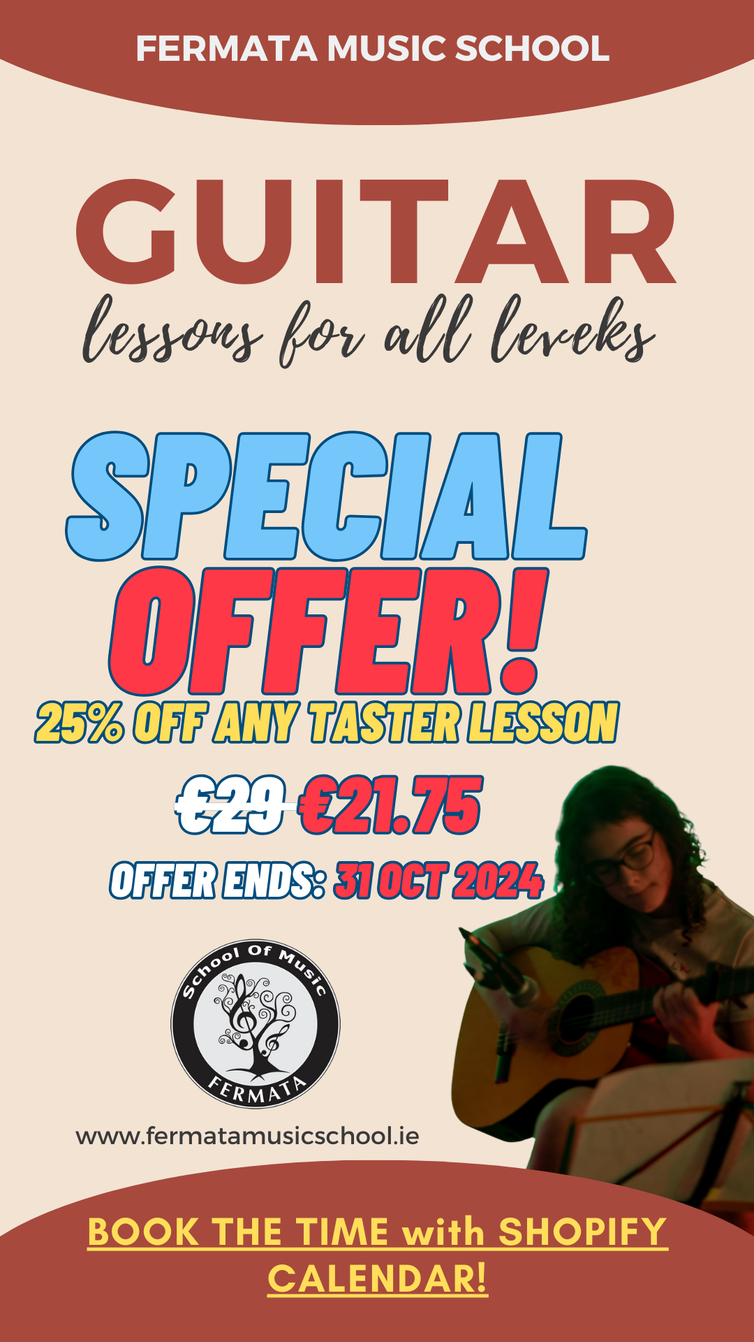 FERMATA GUITAR TASTER LESSON 25% OFF. €21.75 | 1:1 | Each Class: 30 Min.